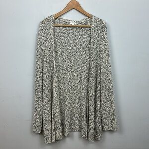J. Jill Chunky Knit Cream Black Speckled Open Cardigan Sweater Longline Sz XL